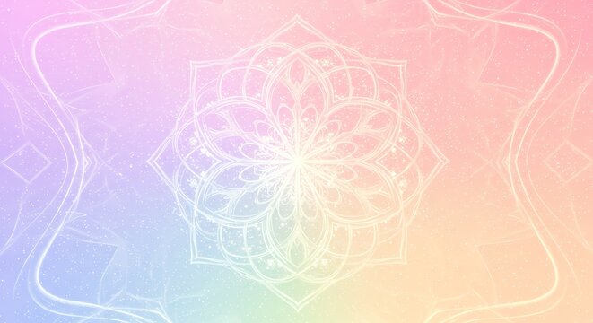White geometric mandala on pastel gradient background