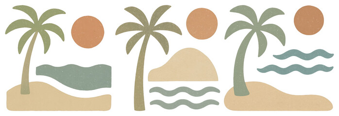 Obraz premium PNG Retro tropical beach illustration on transparent background