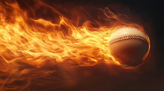 Baseball ball moving fast creates blazing trail, producing a dramatic and spectacular visual display