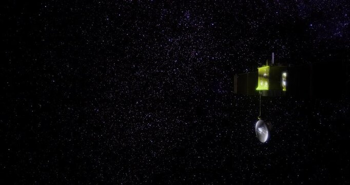 A global surveyor spacecraft operates in the depths of space, collecting data and images. Its advanced instruments and solar panels capture vital information for scientific research.
