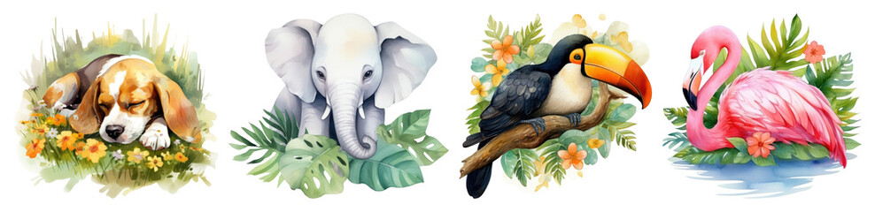 Obraz premium PNG Colorful animal illustrations nature on transparent background