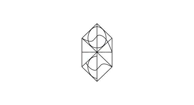 Geometric shape with curved lines.