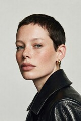 Fototapeta premium Confident woman in leather jacket.