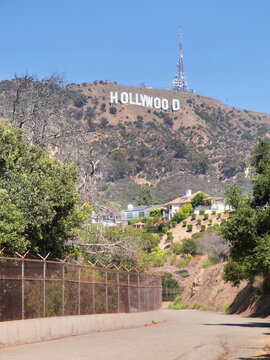 Hollywood sign as seen from the Hollywood Reservoir in Los Angeles, California, USA