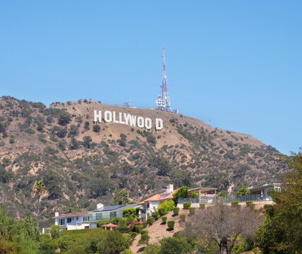 Hollywood sign as seen from the Hollywood Reservoir in Los Angeles, California, USA