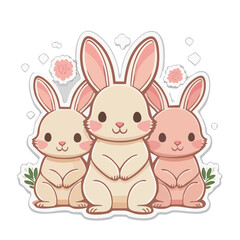 Fototapeta premium Three Cute Cartoon Bunnies with Transparent Background
