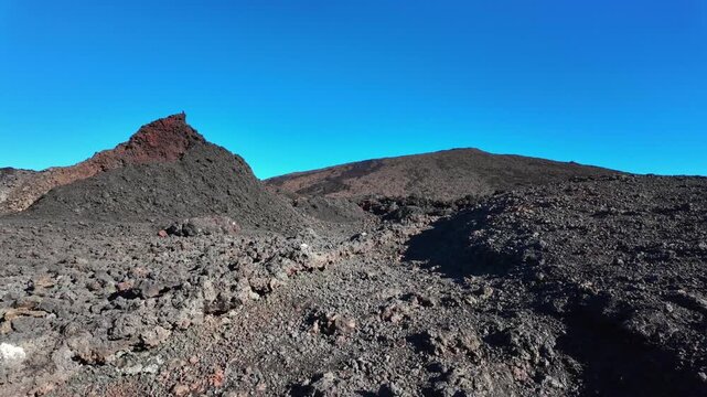 Scenic footage landscape of Piton de la Fournaise (Peak of the Furnace) 2632m, a volcano on the eastern side of Reunion island in the Indian Ocean and one of the most active volcanoes in the world.	