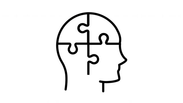 Human head puzzle line art animation for psychological problem solving and mental health therapy concept