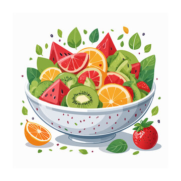 Colorful fruit salad bowl illustration