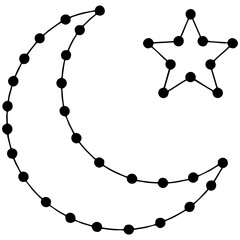 Naklejka premium Minimalist Crescent Moon and Star Dot Drawing With Clean Geometric Point Pattern Isolated on a Transparent or White Background