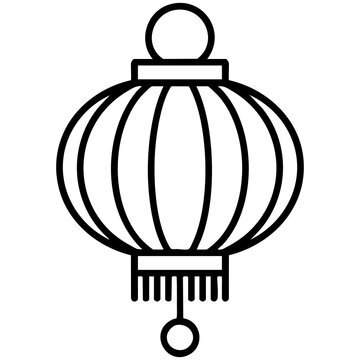 Traditional Asian Lantern Line Drawing With Detailed Pleating and Festive Design Isolated on a Transparent or White Background