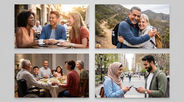 People from different generations and cultures connecting and sharing happy lifestyle moments together
