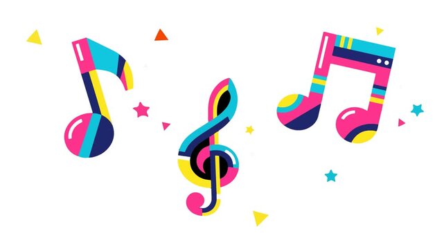 Colorful Floating Music Notes Motion Graphics Transparent Background