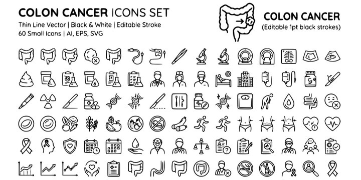Colon cancer thin line icon . Editable stroke . Vector .
