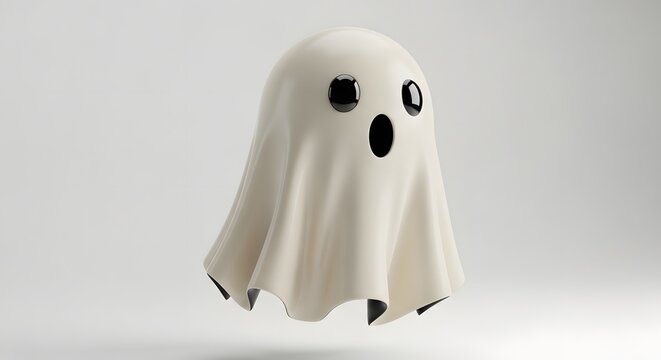 3d render of a cute cartoon ghost with a surprised expression