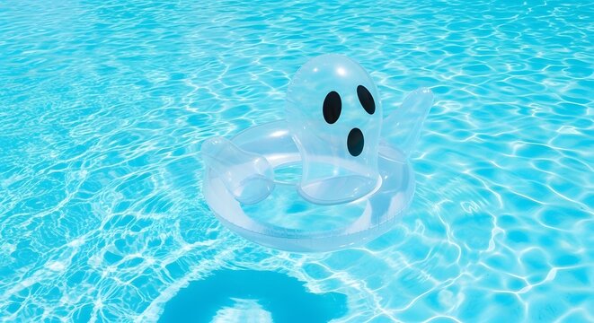 Inflatable ghost pool float floating on blue water