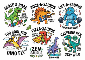 Funny Dinosaur Quotes and Typography Doodle Sticker Collection © Budenk FX