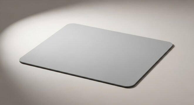 Minimalist mousepad on white surface with dramatic lighting and shadow