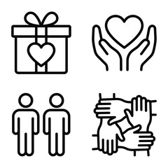 Fototapeta premium Set of human interaction and care icons depicting gift giving support people and teamwork concepts