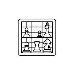 Fototapeta premium Chess Board Icon Illustration Showing Pieces on a Wooden Grid