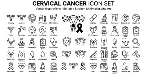 Obraz premium Cervical cancer thin line icon . Editable stroke . Vector . 