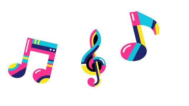Colorful Seamless Music Notes Animation Transparent Background Moving Left to Right Loop Video