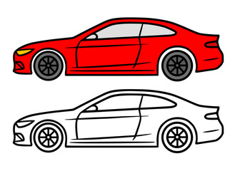 Naklejka premium Car illustration, minimalist line art and colored icon, for coloring page