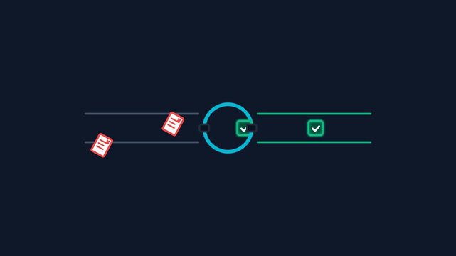 Abstract animation of digital document processing and validation workflow.