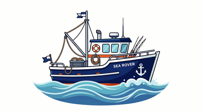 A boat sails energetically through wavy waters with a splash graphics effect.