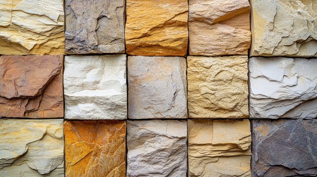 Natural sandstone blocks texture background earth tones rough hewn surface patterns cream beige brown stone material seamless pattern architectural design