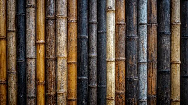 Vertical bamboo pattern natural texture background with weathered wood grain and authentic color variations for sustainable eco-friendly design materials
