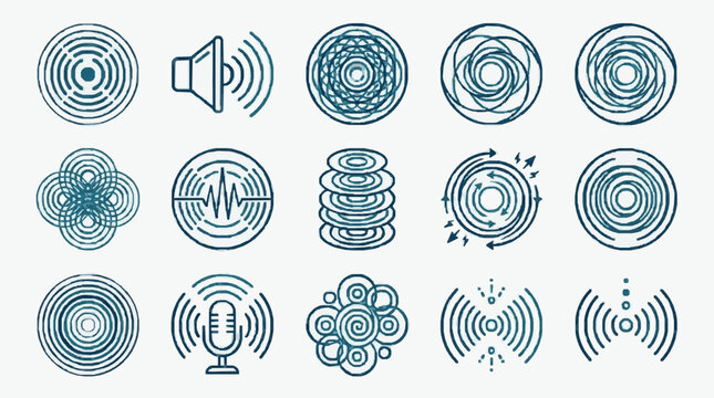 Abstract Sound Wave and Audio Icons Collection.
