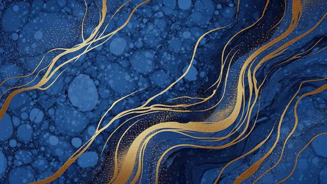 Blue and Gold Marble Texture: A captivating abstract design featuring swirling veins of gold on a deep blue, marbled background, evoking a sense of luxury and elegance.