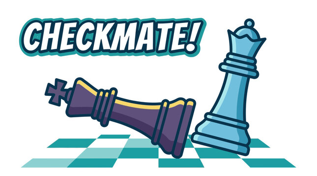 A fallen purple king chess piece defeated by a standing blue queen.