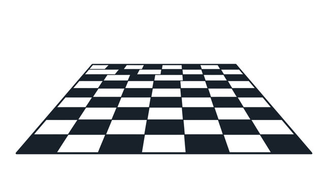 A perspective view of a classic black and white checkered board pattern.