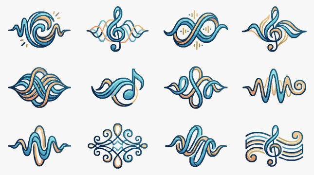 Colorful Musical Notes and Symbols Design Collection.