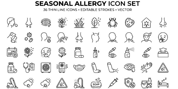 Seasonal allergies thin line icon . disease . Editable stroke . Vector .
