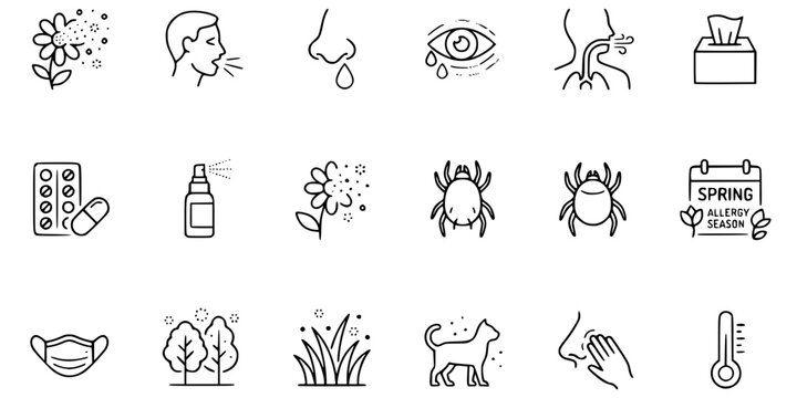 Seasonal allergies thin line icon . disease . Editable stroke . Vector .
