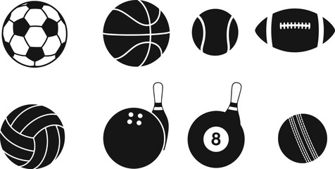 Black and white sports balls icons © NasimaAktar