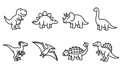 Outline set of cute dinosaurs vector illustration. funny cartoon dino characters collection. © Md
