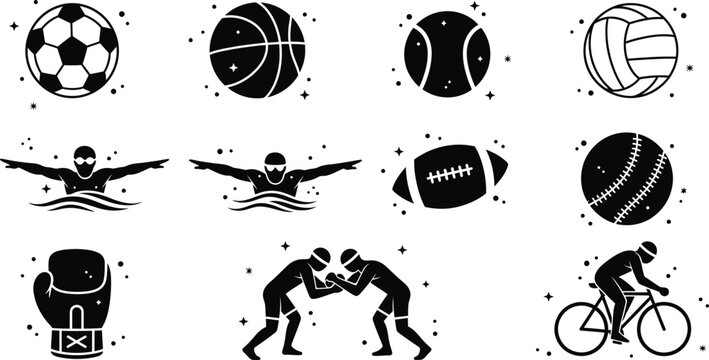 Black sports icons and symbols