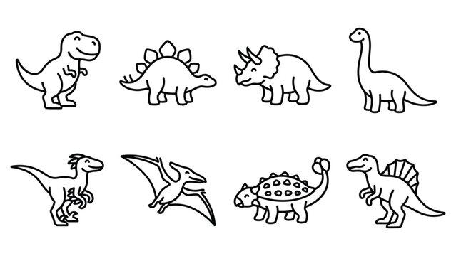 Outline set of cute dinosaurs vector illustration. funny cartoon dino characters collection.
