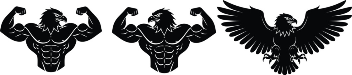 Naklejka premium Black eagle and muscular bird silhouettes