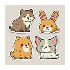 Fototapeta premium Cute Cartoon Animals Sticker Set