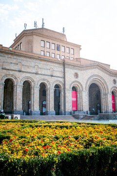 Facade of History Museum of Armenia and the National Gallery of Armenia located on Republic Square in Yerevan, Armenia