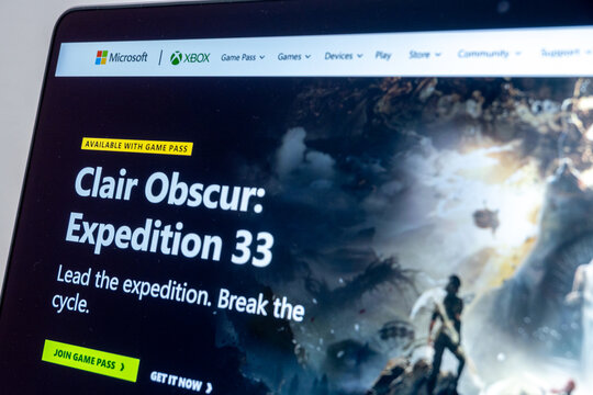 Mexico city, mexico, 05 28 2025: Clair obscur expedition 33 landing page on xbox website displayed on laptop screen