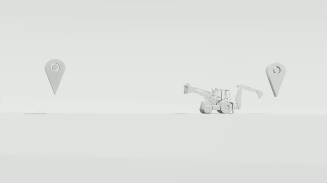 Minimalist 3d loader moving between map location pins