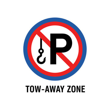 No Parking Signage Featuring a Tow Hook Symbol for Restricted Traffic Areas and Enforcement Policy Compliance