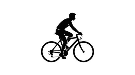 Fototapeta premium Black silhouette of a man riding a bicycle on a white background.