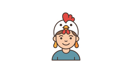 A cartoon illustration of a person wearing a funny chicken hat. © Watirah_Martodimejo